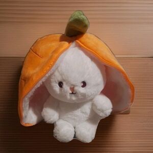 Carrot Bunny Zip Pillow Reversible Soft 9in Plush Stuffed Animal Orange White